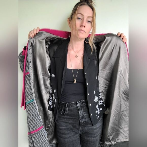 The Sandra 90s Vintage Grid Wool Zip Up Sweater L - Picture 3 of 16